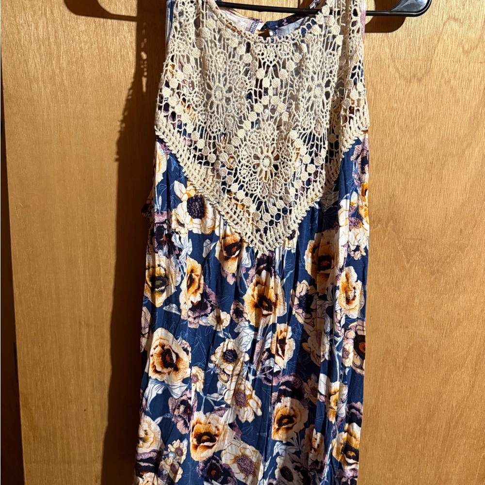 Maurices Blue Floral Lace Tank Top